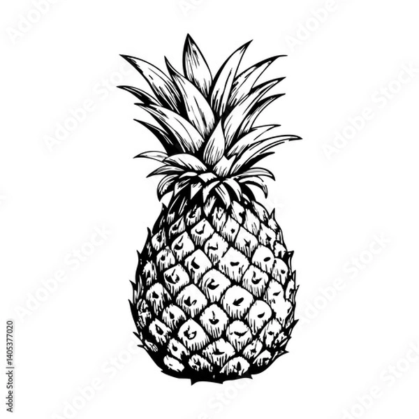 Obraz A pineapple is drawn in black and white