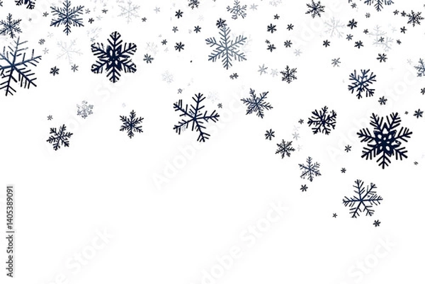 Obraz Snowflakes are falling, a beautiful and intricate pattern against a transparent background. Blue and white shades create a winter atmosphere