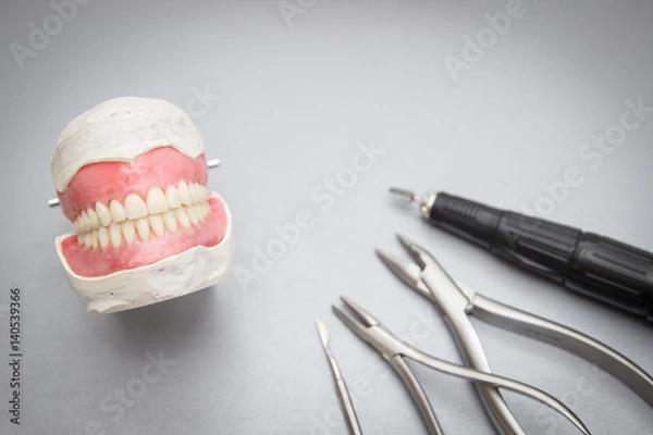 Obraz Workplace prosthetics,tools and prosthesis on the table.