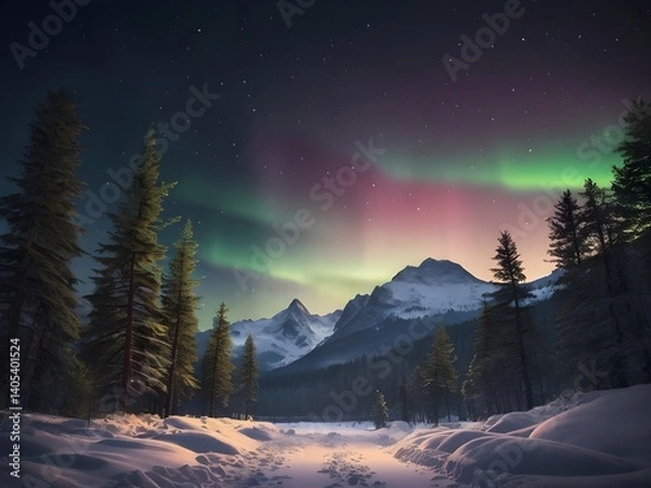 Obraz Aurora Over Snowy Peaks