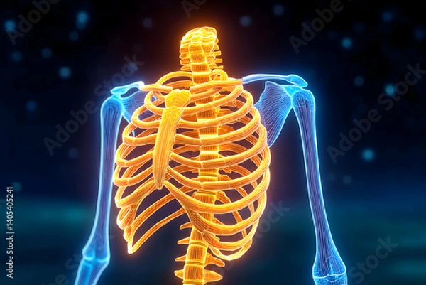 Fototapeta Illuminated ribcage and upper spine anatomy illustration . Generative AI