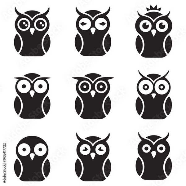 Fototapeta Owl - Vector Black silhouettes Illustration. Icon Design and Inspirational. with white background