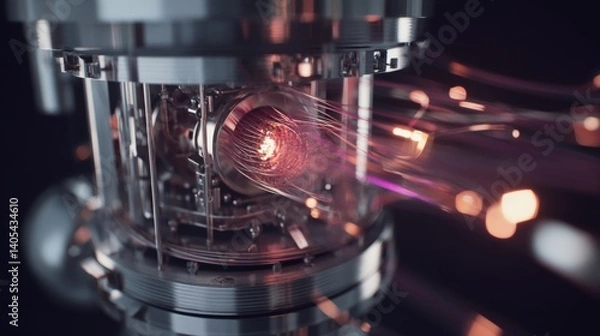 Obraz Intricate 3d rendering of a mass spectrometer ion source with dynamic particle trajectories