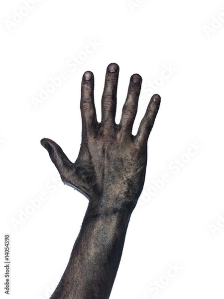 Fototapeta Very dirty hand towards white background