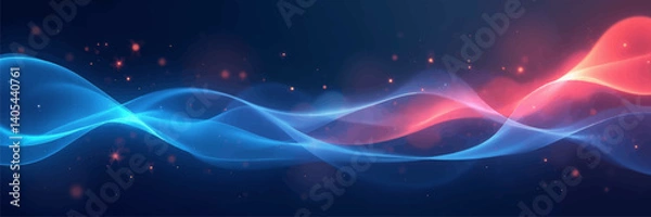 Fototapeta Abstract Blue and Red Waves with Sparkling Particles