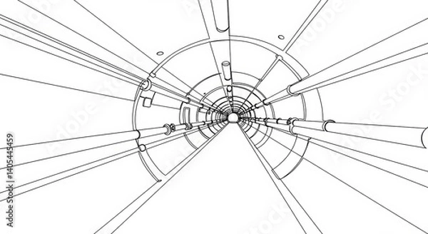 Fototapeta Linear depiction of an industrial tunnel, with a clean stark and minimalist aesthetic