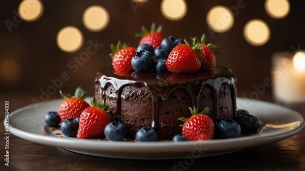 Fototapeta Decadent Chocolate Mousse Cake with Fresh Berries