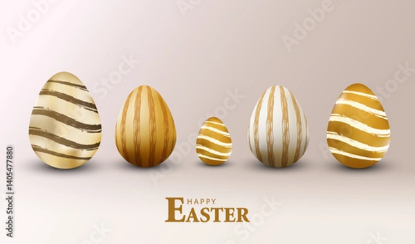 Obraz Happy Easter Card, collection of gold eggs, holiday easter banner, vector background.