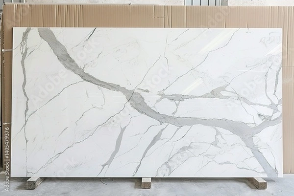 Obraz Large slab of white stone with grey veining surface finish material for home construction