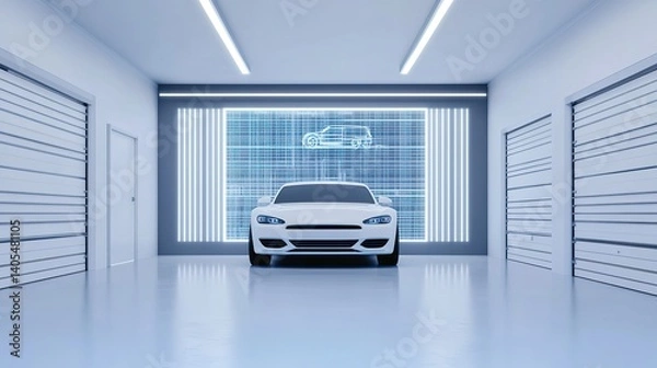 Obraz Innovative car design showcase modern garage digital art sleek environment front view automotive technology