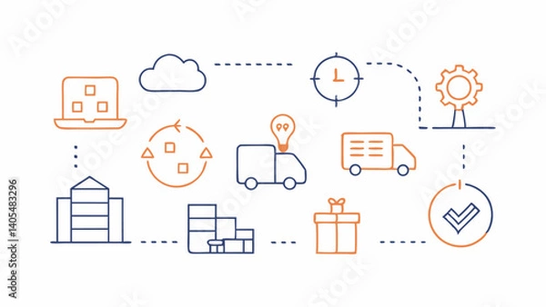 Fototapeta High-quality line icons illustrating different stages and components of the supply chain value process perfect for corporate and logistics-related presentations