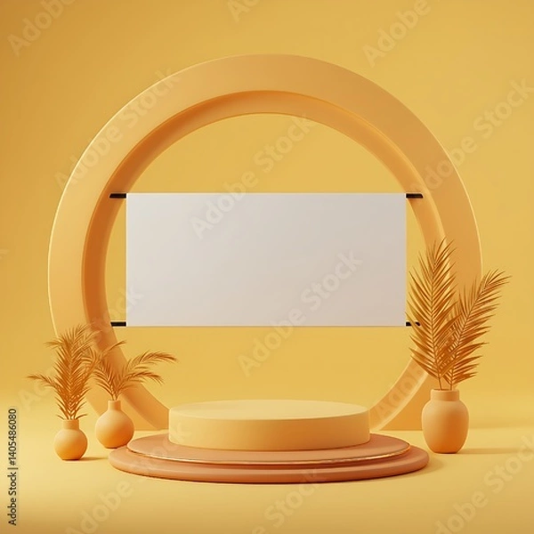 Fototapeta "Minimal Summer Studio with Abstract Sunlight and Tropical Yellow Gradient Background for Product Display"oeuf, 3-d, sphère, aliment, balle, lumière, orange, pâques,