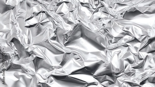 Obraz Shiny crumpled silver foil texture for creative design projects.