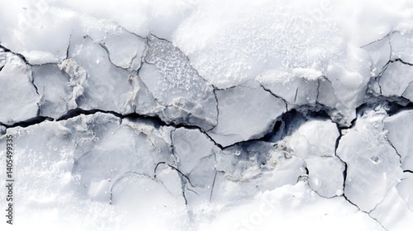Obraz Cracked ice texture on a frozen surface, revealing intricate patterns.