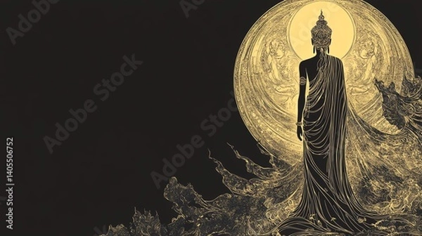 Fototapeta Buddha silhouette with serene moon backdrop.