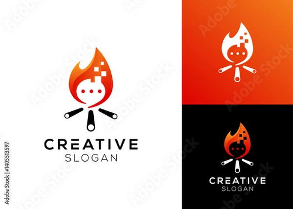 Fototapeta Campfire with speech bubble logo design