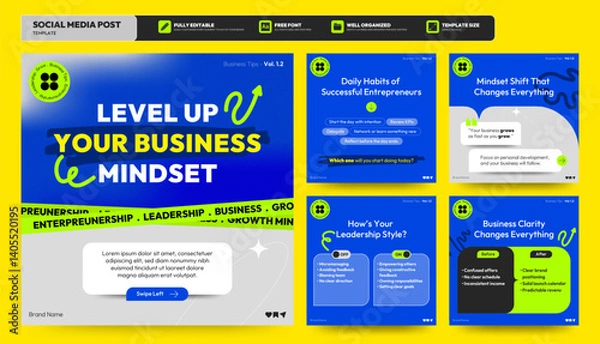 Fototapeta Social media carousel post template. Business Instagram and facebook square post template. Instagram tips post collection tutorial, tip, trick, quick tips, layout template design, modern, gradient