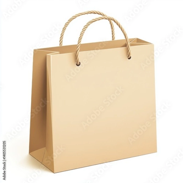 Fototapeta A simple, beige shopping bag with twisted rope handles, suitable for carrying various items or gifts.