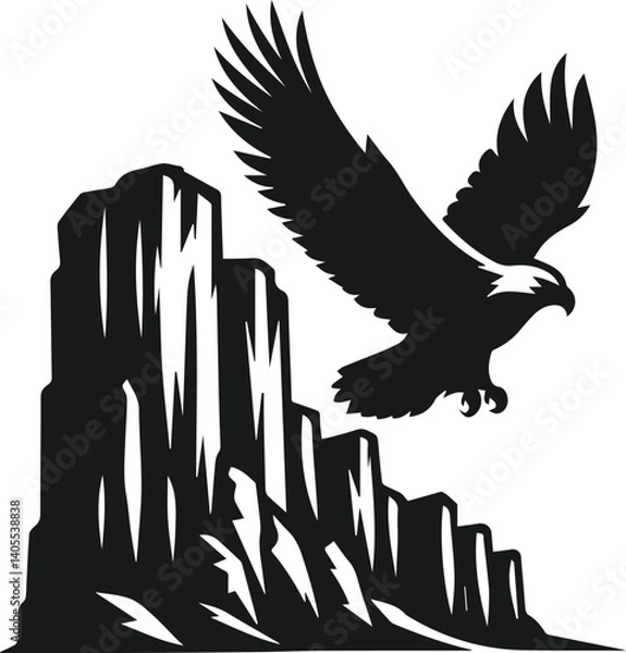 Obraz Mountain with eagle vector silhouette