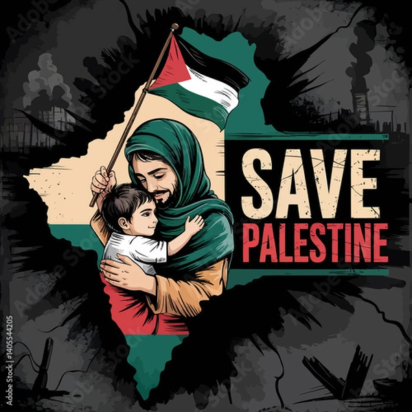 Obraz  save Palestine vector design illustration.