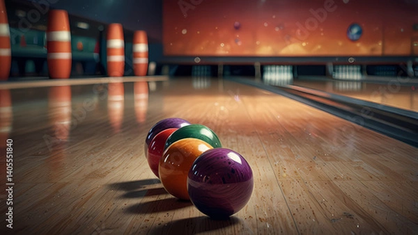 Obraz Low-Angle Bowling Interior – Digital Background for Games & Art

