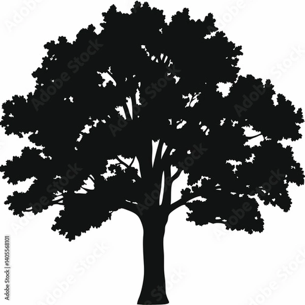 Obraz Black oak silhouette vector, leaf and branch art