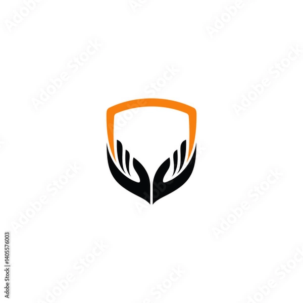 Fototapeta shield logo with hand in flat design style
