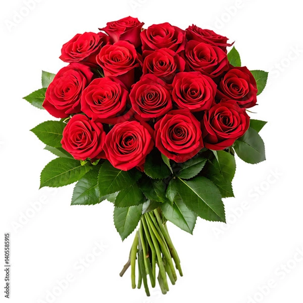 Fototapeta A dozen beautiful red roses in a bouquet.