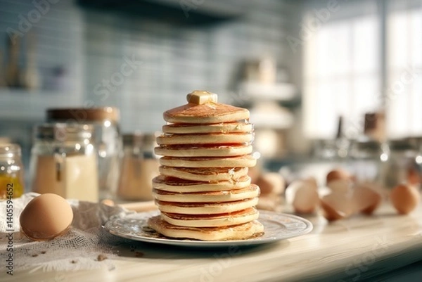 Fototapeta Beautiful stack of pancakes with syrup