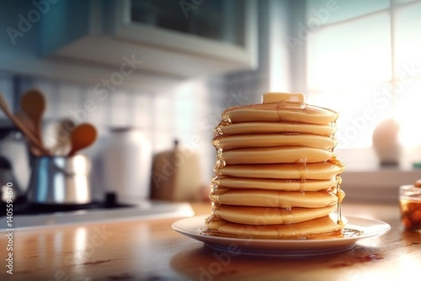 Fototapeta Beautiful stack of pancakes with syrup