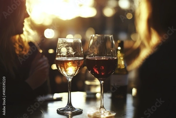 Fototapeta two glasses of wine on the table