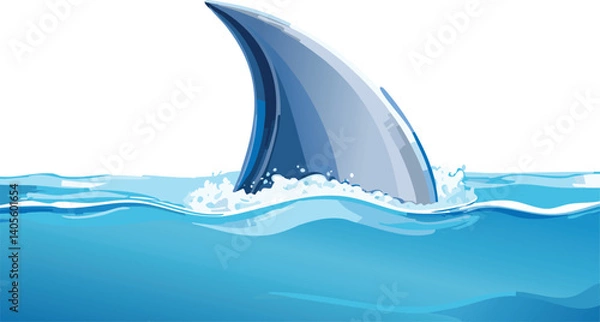 Fototapeta Shark Fin Cutting Through Ocean Surface Vector Isolated, Predator Marine Wildlife Silhouette, Dangerous Sea Creature Symbol, Minimalist Aquatic Design