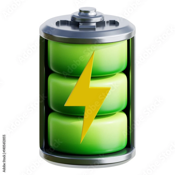 Fototapeta 3D icon of Battery representing Earth Day theme, designed with a vibrant green and blue color surrounded by eco-friendly elements. The icon embodies the spirit of environmental awareness.
