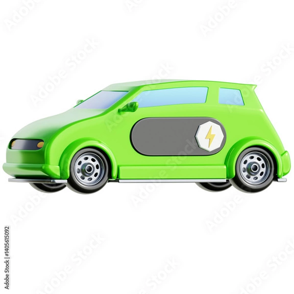 Obraz 3D icon of Eco Car representing Earth Day theme, designed with a vibrant green and blue color surrounded by eco-friendly elements. The icon embodies the spirit of environmental awareness.