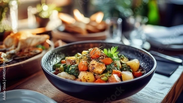 Obraz Delicious Vegetable Medley with Crispy Bread