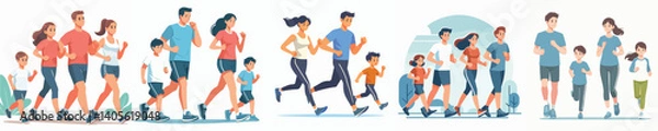 Obraz Vector of a family jogging together.