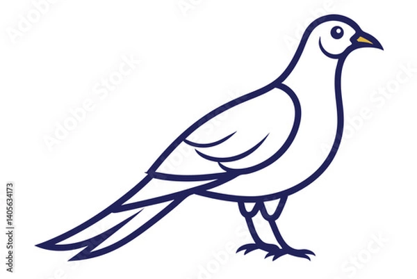 Fototapeta Simple Cartoon Dove in Profile with Dark Blue Outline Vector Image