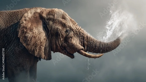 Obraz  Elephant Spraying Water On Its Face