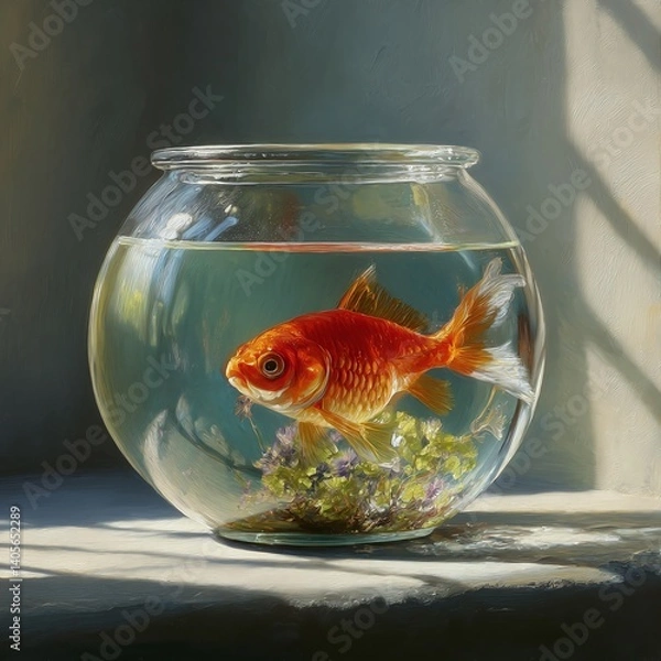 Obraz  Goldfish In A Bowl With Water And Plants