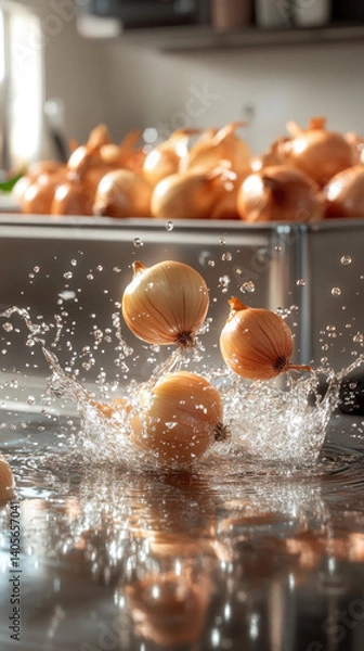 Obraz onions splashing in the kitchen