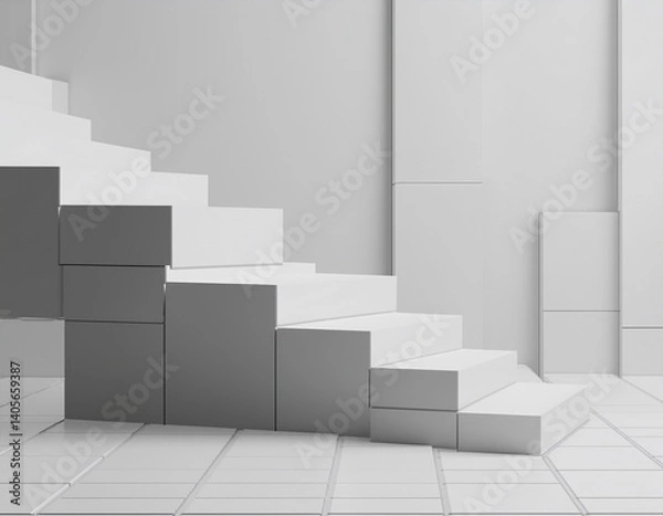 Fototapeta white cube boxes step on white background for display 3d rendering