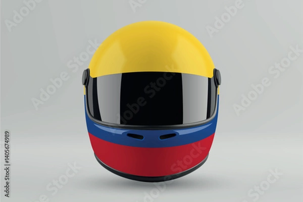 Fototapeta Front view of racing helmet featuring Colombia flag colors