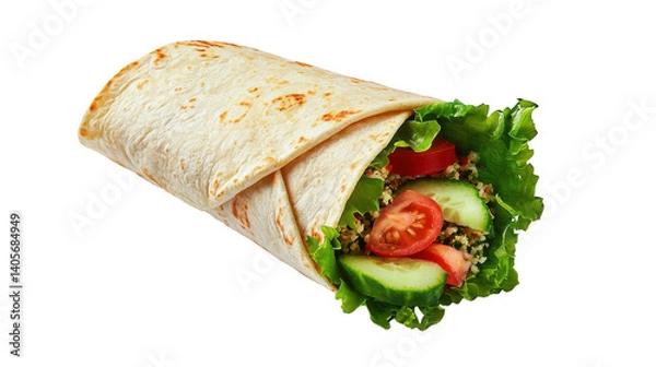Obraz Delicious vegetarian burrito with fresh vegetables and vibrant side salad fresh