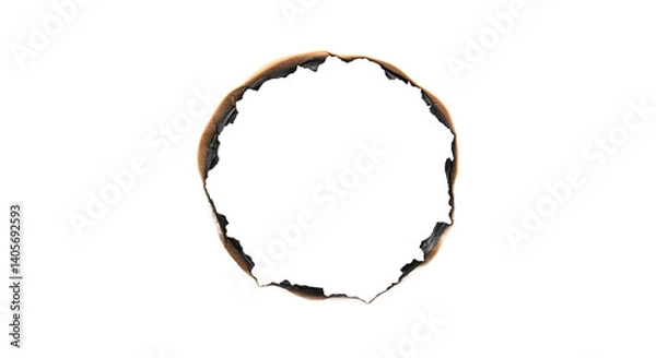 Fototapeta Round Burnt Paper Hole Isolated PNG - Singed Edges Burn Marks Tear Detail Grunge Graphic Element