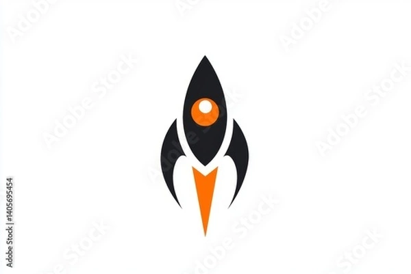 Fototapeta Abstract rocket logo, simple and modern design.  A black rocket shape with orange accents, suitable for a startup or technology company