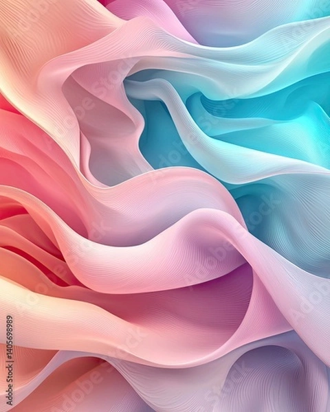 Fototapeta abstract perspective Vibrant fabric waves in soft pastel hues create a calming and artistic atmosphere. iridescent texture