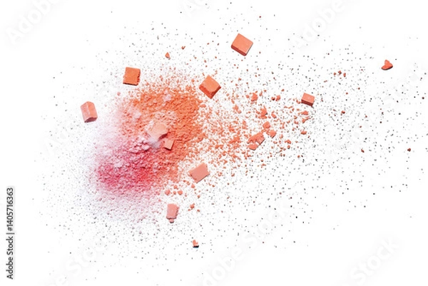 Fototapeta Res chalk pieces and powder flying, effect explode, isolated on white  
