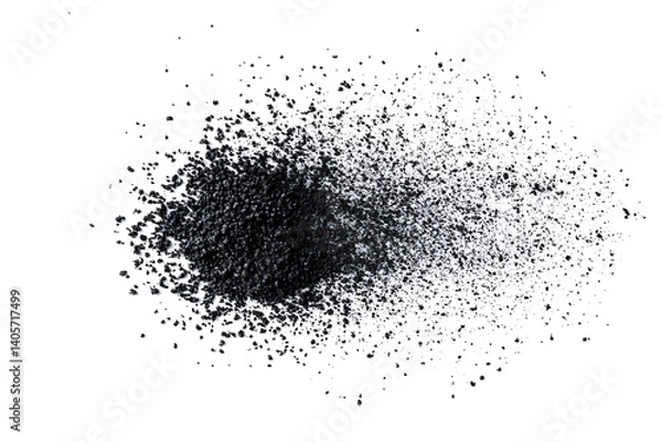 Fototapeta Black charcoal dust, gunpowder isolated on PNG background and texture, top view 