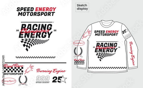 Fototapeta Streetwear Racing Typography for TShirt Print Design Urban Style Graphic Vector