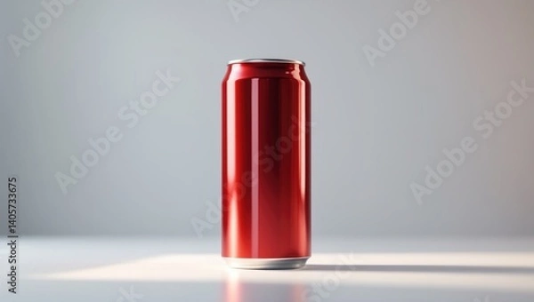 Fototapeta Red beverage cans made of aluminum, isolated on a white background with clipping path.